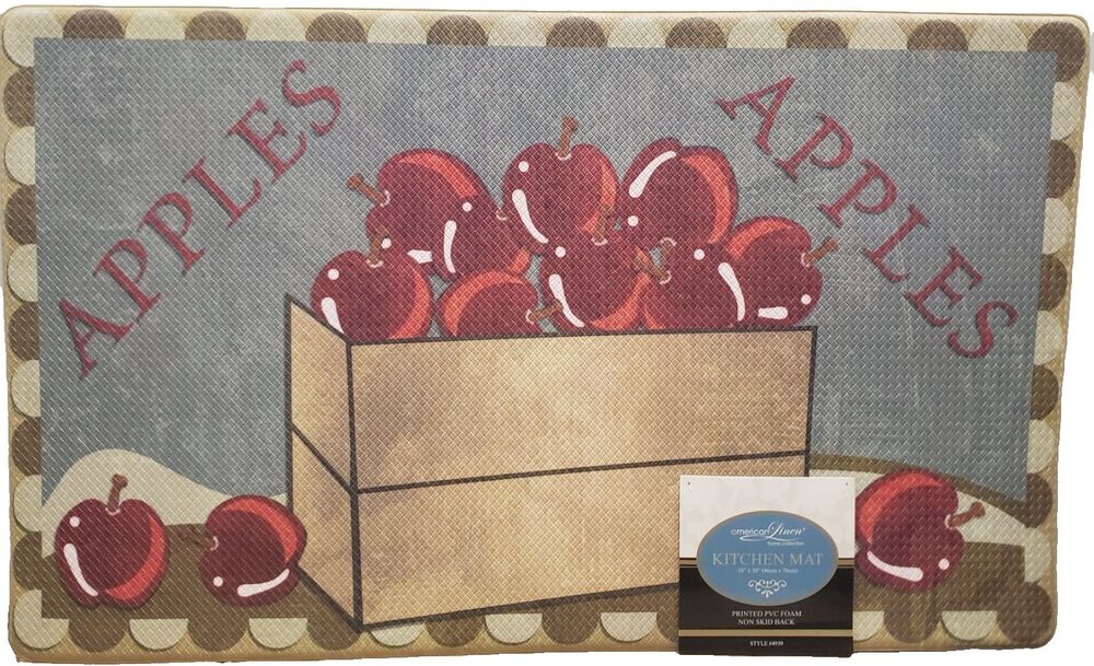 Non Slip Printed Kitchen Floor PVC Cushioned Foam Mat (18"x30") BOX OF APPLES,AL